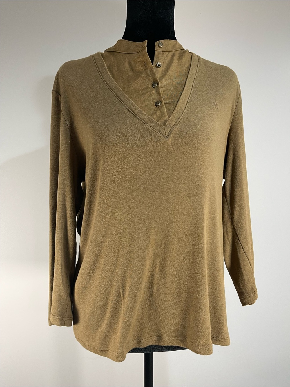 Ralph Lauren Brown Dark Tan Long-Sleeve Layered Neck Henley Top